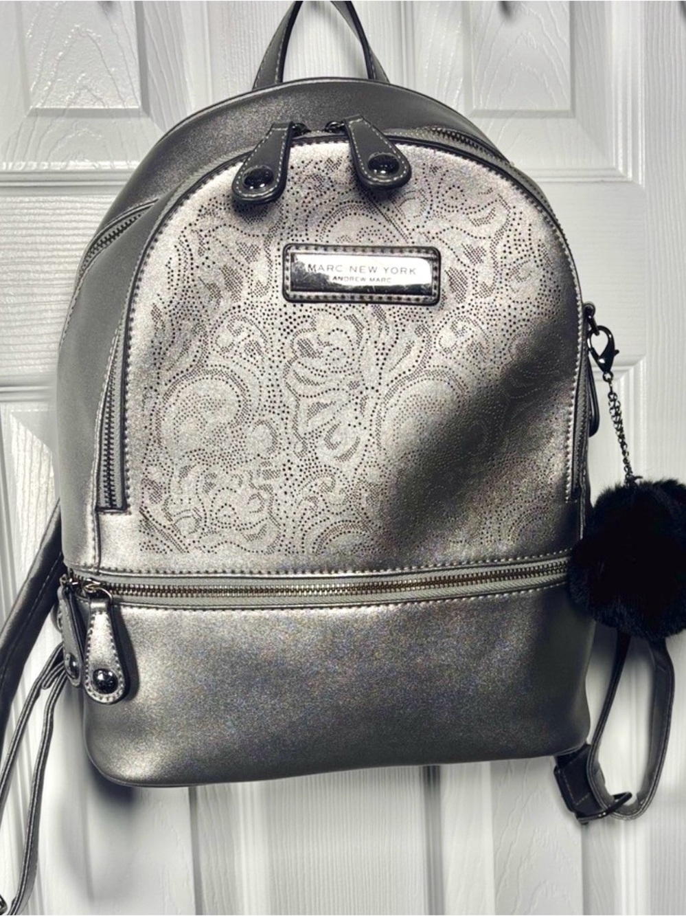 Marc New York Andrew Marc Metallic Silver Grey Backpack Bag Purse